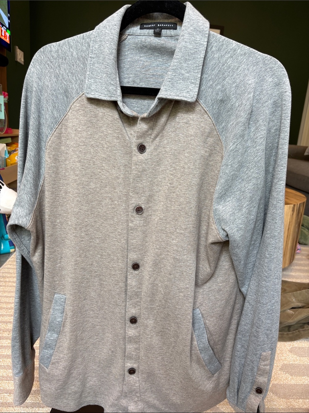 Robert Barakett Two-Tone Gray Button Front Raglan Shirt Jacket